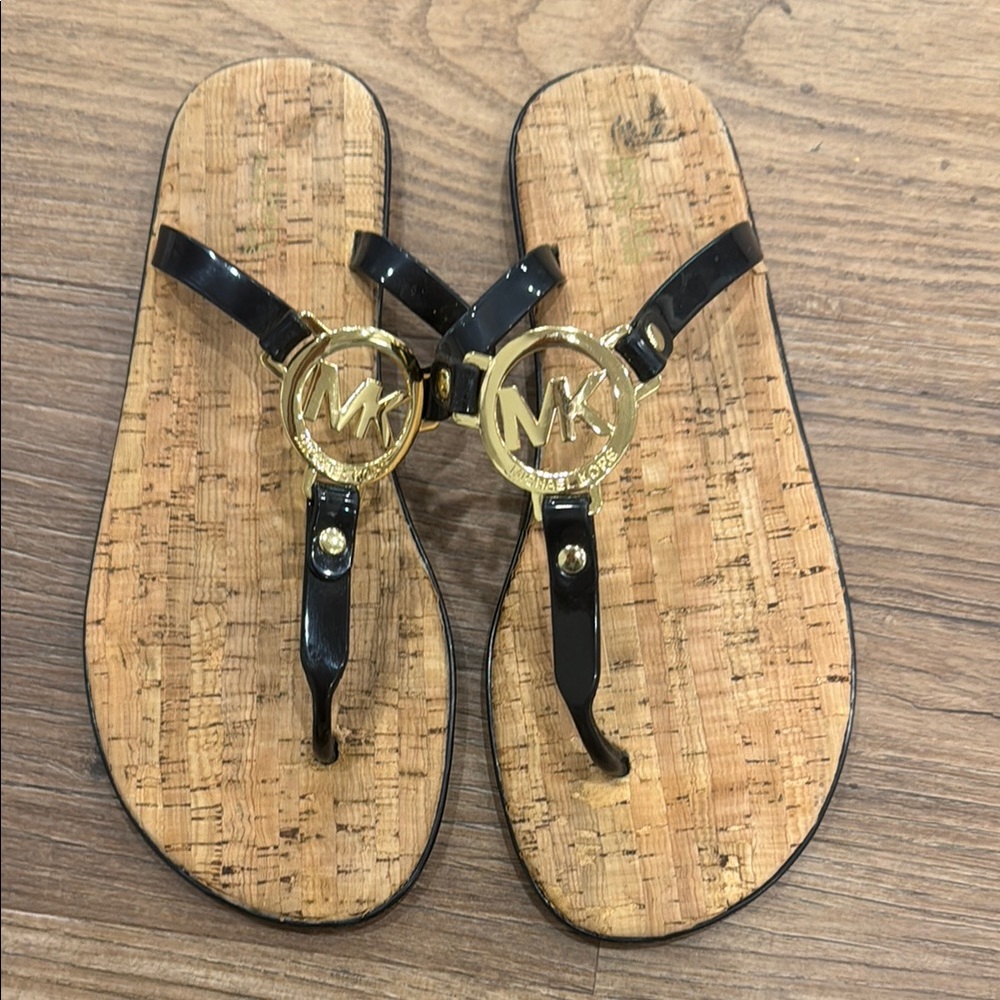 Michael Kors Black and Gold Logo Sandals